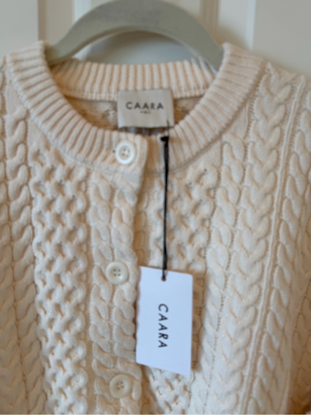 Few Moda Caara “Julianna” Cream Cable-Knit Button Cotton Cardigan Sweater - Picture 6 of 9
